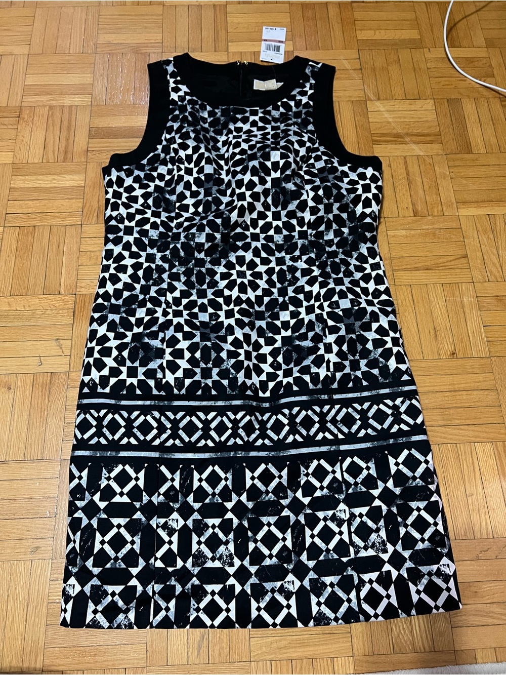 Michael Kors Black and White Geometric Sleeveless Mini Dress